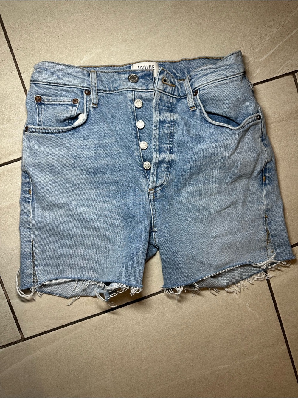 Agolde Light Blue Denim Cutoff Shorts